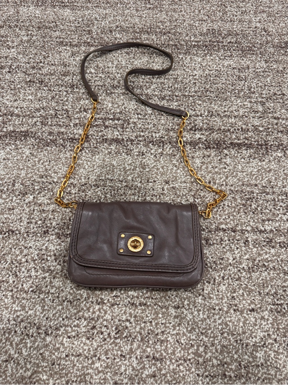 Marc Jacobs Dark Brown Leather Crossbody with Gold Chain